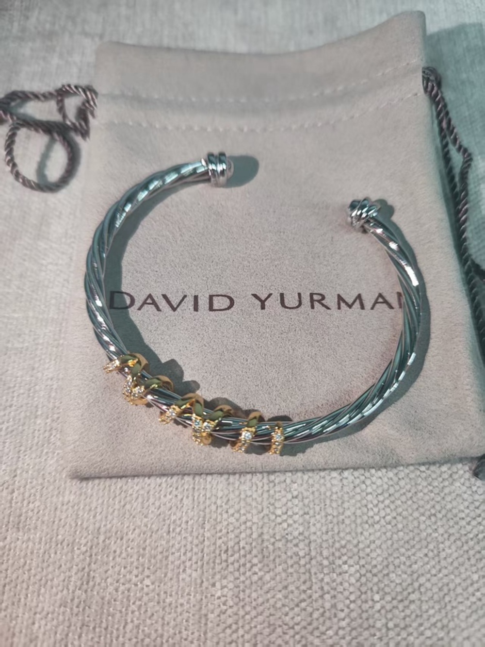 ✨David Yurman Two Tone 5 X Station Diamond Cable Cuff Bracelet